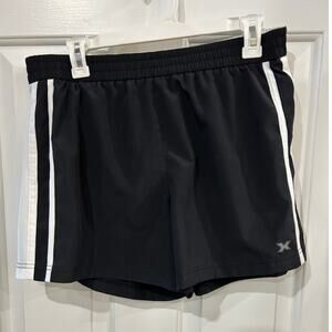 Womans black Xersion athletic lined shorts side white mesh M